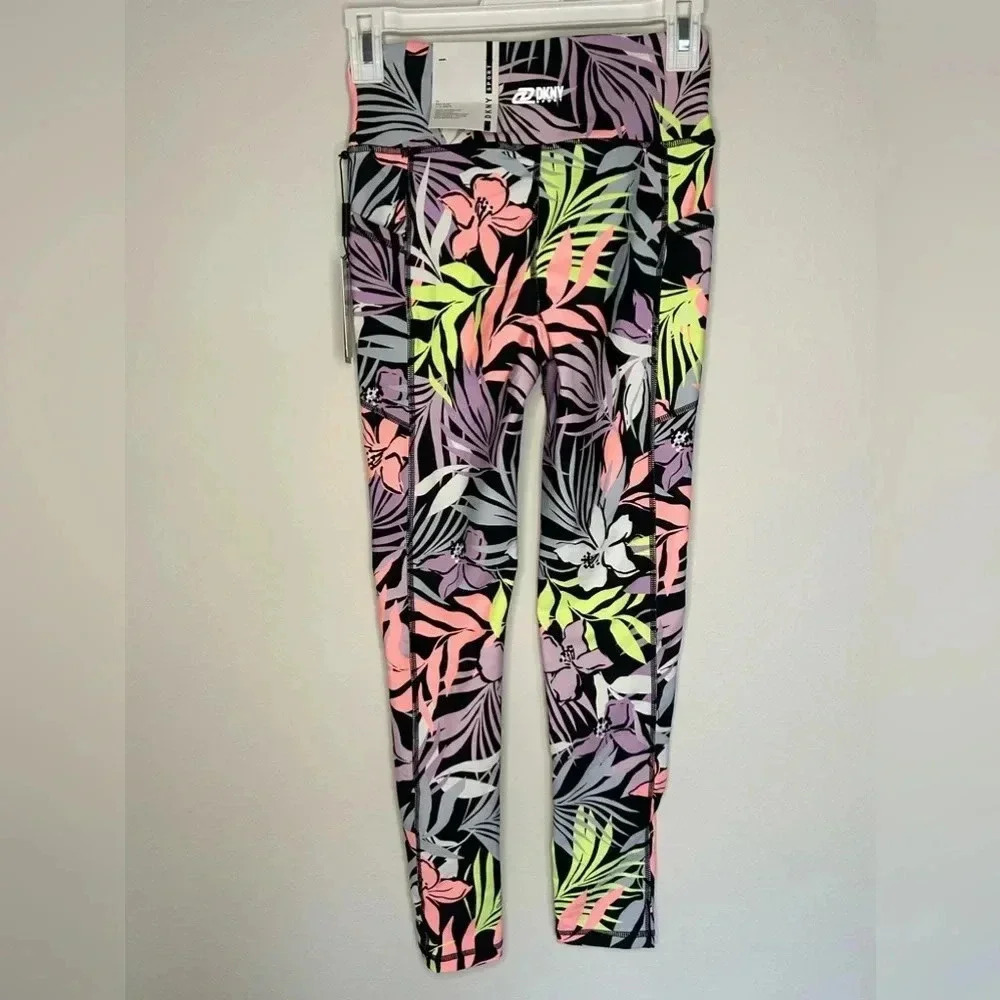 NWT DKNY Sport 7/8 Leggings Women's XS Pink Floral High Rise Side Pockets - Picture 4 of 15